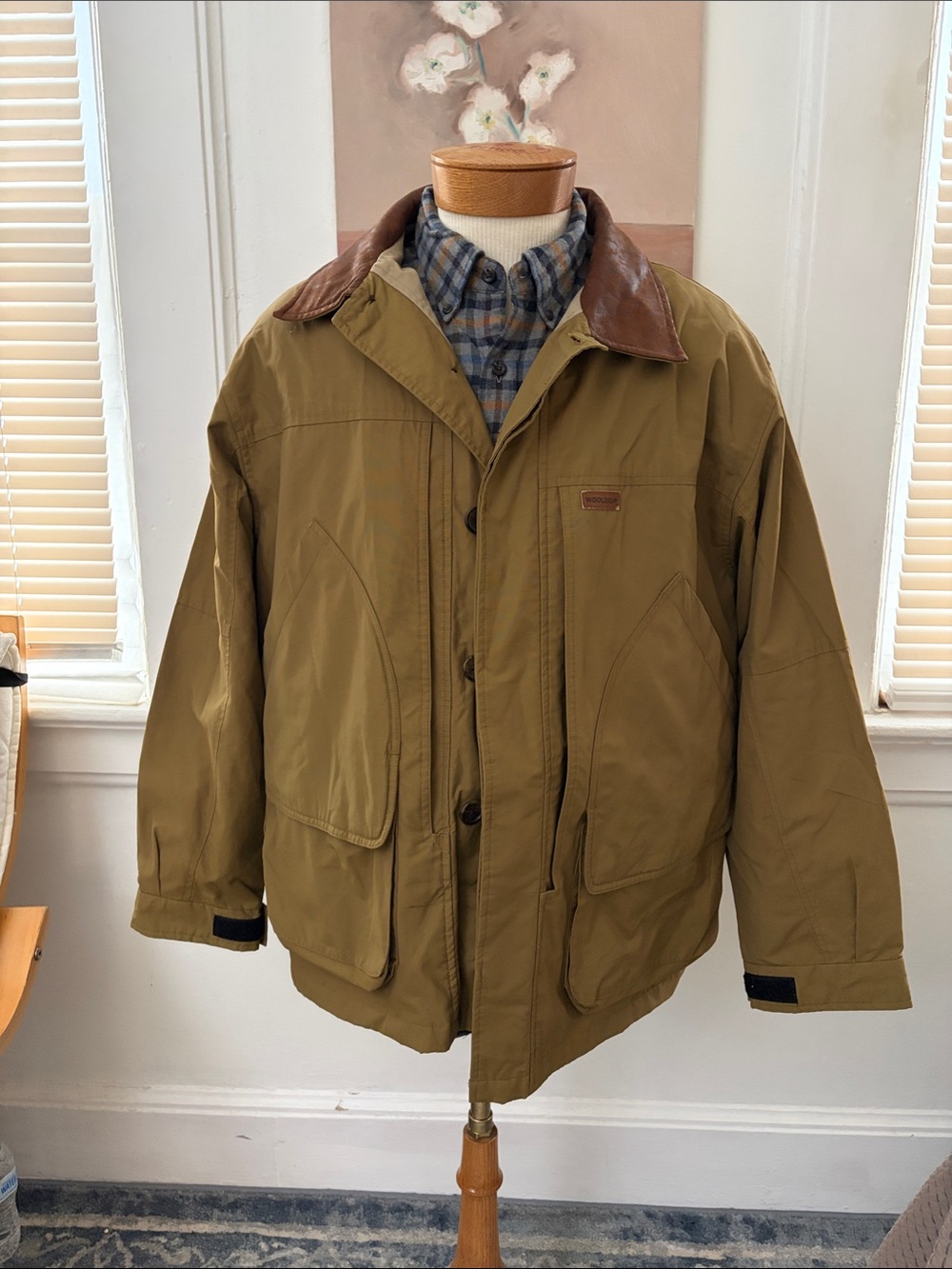 Men's Woolrich Brown Field Jacket with Leather Collar